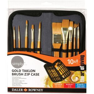 Daler-Rowney Simply Gold Taklon Acrylic 10 Brush Set In Zip Case (X2 Round, X1 Filbert, X3 Flat, X1 Liner, X1 Angle, X1 Sly Flow, X1 Fan)