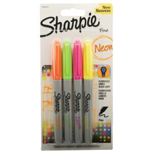 Sharpie Marker Pens, Fine Nib, Assorted Neon Ink (Pack Of 4)