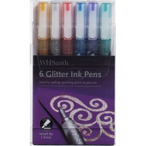 Whsmith Glitter Pens, 1.0 Mm Nib, Assorted Ink (Pack Of 6)