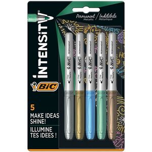 Bic Intensity Metallic Permanent Markers, Bullet Nib, Assorted Colours (Pack Of 5)