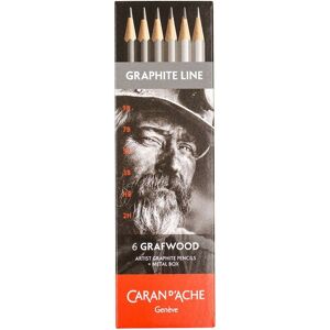 Caran D'Ache Graphite Line Sketching Pencils 9b, 7b, 5b, 3b, Hb, 2h (Tin Of 6)