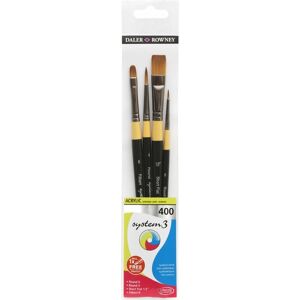 Daler-Rowney System 3 Wallet 400 - 4 Short Handle Brush Set (X2 Round, X1 Flat, X1 Filbert)