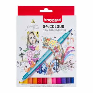 Royal Talens Bruynzeel Creatives Twin-Tip Fineliner Brush Pens (Pack Of 24)