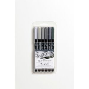Lyra Graduate Aqua Brush Duo Brush Pens Grey Tones (Pack Of 6)