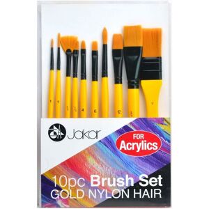 Jakar Acrylic Brush Set, Gold Nylon Hair (Pack Of 10)