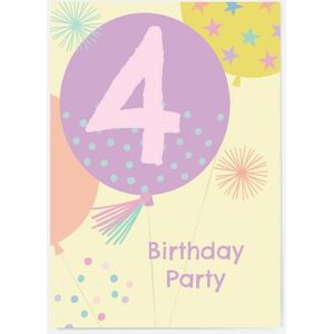 Dotty About Paper Blush Balloons Age 4 Kids Birthday Invitations Pack Of 10