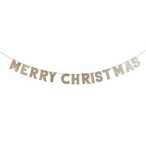 Hooty Balloo Reuseable Gold Glitter Wood Merry Christmas Banner 2m