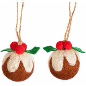 Sass & Belle Christmas Pudding Felt Hanging Decoration Set Of 2