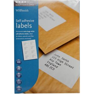 Whsmith Quality Home And Office Extra Large White Self-Adhesive Labels (Pack Of 320)