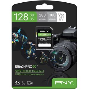 Pny 128 Gb Elitex-Pro60 Class 10 U3 V60 Uhs-Ii Sdxc Card