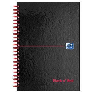 Oxford Black N' Red A5 Glossy Hardback Wirebound Notebook Ruled 140 Page Black