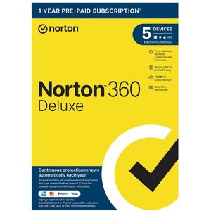 Norton 360 Deluxe 1 User, 5 Devices - 1 Year Subscription With Automatic Renewal