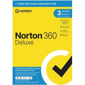 Norton 360 Deluxe 1 User, 3 Devices - 1 Year Subscription With Automatic Renewal