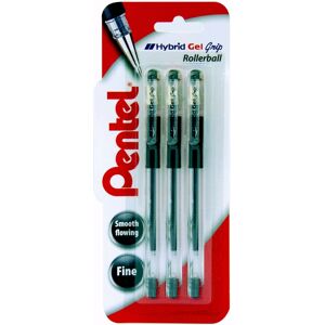 Pentel Hybrid Gel Grip Gel Pens Black Ink (Pack Of 3)