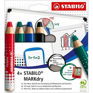 Stabilo Markdry Whiteboard And Flipchart Markers Assorted Colours (Pack Of 4 With Sharpener And Cloth)