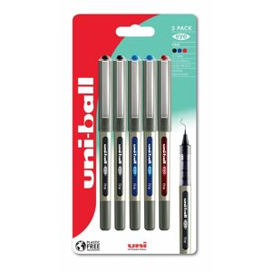 Uni-Ball Eye 157 Fine Rollerball Pens Black, Blue And Red (Pack Of 5)