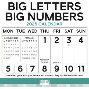 CAROUSEL CALENDARS 2026 Essential Big Letters Big Numbers Square CAROUSEL CALENDARS 2026 Essential Big Letters Big Numbers Square