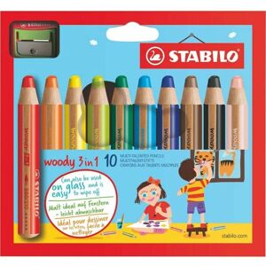Woody 3 in 1 Colouring Pencil and Sharpener Set Assorted Colours - Assorted - Stabilo