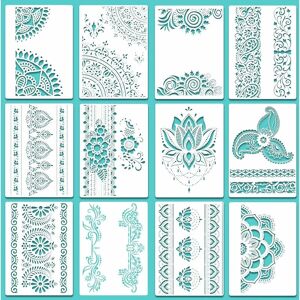 Mumu - 12 Pcs Large Mandala Stencils Reusable Mandala Painting Templates 8.5' x 11.5' Floral Pattern Stencil Mandala Drawing Stencil for diy Wall