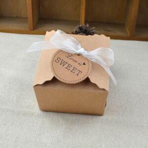 LANGRAY 50 Pieces Cute Kraft Paper Box Gift Box with Batural Jute Twines for Wedding Party Present Wrapping Favour Favor Gift Candy Box Brown (Chiffon Yarn)