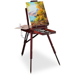 Relaxdays Portable Easel, Artist Luggage, Brush Set, Mixing Palette, Canvas, Water & Oil and Acrylic Painting, Brown