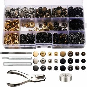 Langray - Snap Button Clasps Kit, 120 Set Metal Button Snaps Press Studs with Punch Pliers and 4 Pieces Fastening Tool Kit for Clothing Craft