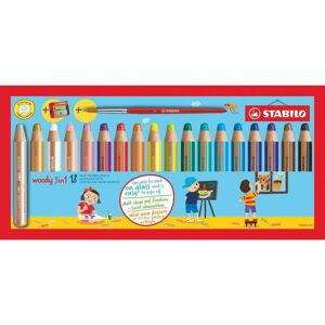 Stabilo - woody 3 in 1 Colouring Pencil Paint Brush and Sharpener Set Asso - Assorted