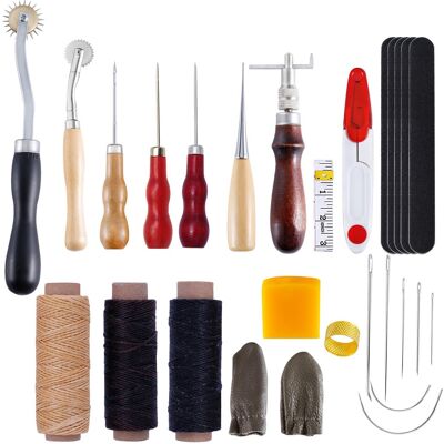 Leatherworking Tool Set. Tool Set For Sewing, Punching Holes, And Saddle Carving. Accessories For Shoemaking, Canvas Repair, And Diy Projects. Leatherworking Tool Set. Tool Set For Sewing, Punching Holes, And Saddle Carving. Accessories For Shoemaking, Canvas Repair, And Diy Projects.
