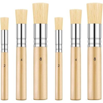 TORMATOR Stencil Brush, Natural Bristle Brush, for Acrylic Painting, Oil Painting, DIY Craft Projects, 6 Pieces, 3 Sizes TORMATOR Stencil Brush, Natural Bristle Brush, for Acrylic Painting, Oil Painting, DIY Craft Projects, 6 Pieces, 3 Sizes