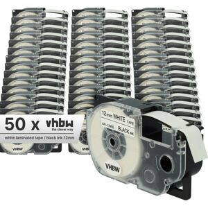 Vhbw - 50x Label Tape compatible with Casio KL-G2, KL-750E, KL-780, KL-820, KL-8100, KL-8200, KL-C500 Label Printer 12 mm, Black on White