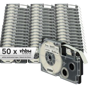 Vhbw - 50x Label Tape compatible with Casio KL-G2, KL-750E, KL-780, KL-820, KL-8100, KL-8200, KL-C500 Label Printer 6 mm, Black on White