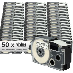 50x Label Tape Replacement for Casio XR-18WE, XR-18WE1 for Label Printer 18 mm, Black on White - Vhbw