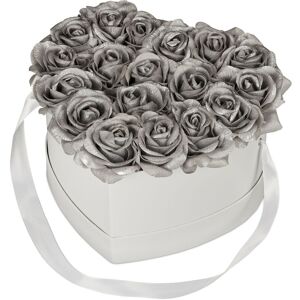 Artificial Rose Gift Box, 18 Faux Flowers, Mother's Day, Valentine's & Anniversary, Handmade, White/Silver - Relaxdays