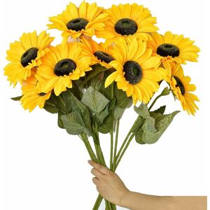 Denuotop - 6PCS Large Sunflowers Artificial Flowers with Long Stem Fake Silk Sunflowers Bulk Decoration for Home Wedding Outdoors Party Baby Shower