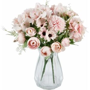 Denuotop - Artificial Bouquet 2 Pieces Fake Roses Peonies Hydrangeas Carnations Artificial Flowers Flower Arrangements