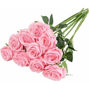 Hoopzi - Artificial Silk Rose Flowers Single Stem Realistic Fake Rose for Wedding Bouquet Flower Arrangements Decoration, 10pcs (Pink)