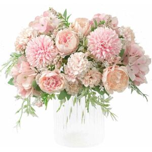 Langray - Artificial Flowers, Artificial Flowers Decorative Artificial Peony Faux Silk Hydrangea Decoration Plastic Carnation Flower Arrangements