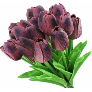 Denuotop - Realistic Touch Artificial Tulip Bouquet of 12, Perfect Decoration for Wedding, Party, Home, Garden, Office (Dark Purple)