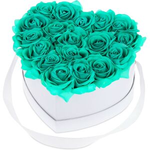 Relaxdays - Heart Flower Box, 18 Faux Roses, White Box, Last 10 Years, Great Gift, Decorative Bouquet, Turquoise