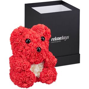 Relaxdays - Rose Gift Box, Teddy Bear with Heart, Flower Present, 300 Soft Foam Roses, Valentines, Anniversary, Red/White