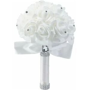 Orchidée - Wedding Handheld Bouquet of Roses Flowers Bridal Rhinestone Wire Toss - White