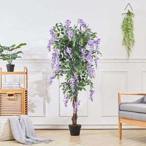 Livingandhome - 150cm Artificial Realistic Blossom Tree Bean Flower in Pot Livingandhome - 150cm Artificial Realistic Blossom Tree Bean Flower in Pot