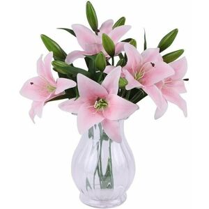 Gotrays - Artificial Bouquet Artificial Flower Bouquet Set of 5 Fake Artificial Flowers Plastic Lilies for Home Country Wedding Decor Cemetery Gotrays - Artificial Bouquet Artificial Flower Bouquet Set of 5 Fake Artificial Flowers Plastic Lilies for Home Country Wedding Decor Cemetery