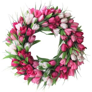 BASETBL Artificial tulip wreath, 45cm, pink, country style, for indoor/outdoor doors, walls or windows BASETBL Artificial tulip wreath, 45cm, pink, country style, for indoor/outdoor doors, walls or windows