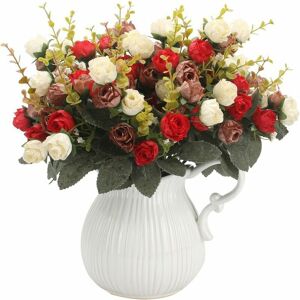 TRIMEC Bouquet artificiel avec roses artificielles, 7 tiges, 21 fleurs, fleurs en soie, idéal comme décoration 2 morceaux de café rouge TRIMEC Bouquet artificiel avec roses artificielles, 7 tiges, 21 fleurs, fleurs en soie, idéal comme décoration 2 morceaux de café rouge