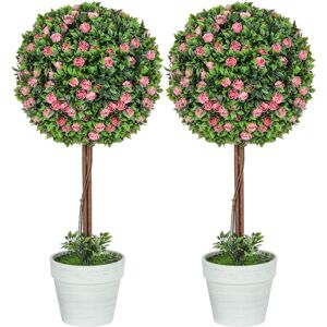 HOMCOM Pink Rose Artificial Plants Set of 2 - Artificial Plants HOMCOM Pink Rose Artificial Plants Set of 2 - Artificial Plants