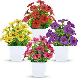 KAKET Set of 4 Artificial Plants to Assemble – Spring Decoration for Table, Desk, and Home – White Flower Pot KAKET Set of 4 Artificial Plants to Assemble – Spring Decoration for Table, Desk, and Home – White Flower Pot