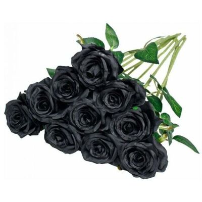 YMYNY 10pcs (Black) Artificial Silk Rose Flowers Single Stem Realistic Fake Rose for Wedding Bouquet Floral Arrangements Decoration, mumu YMYNY 10pcs (Black) Artificial Silk Rose Flowers Single Stem Realistic Fake Rose for Wedding Bouquet Floral Arrangements Decoration, mumu