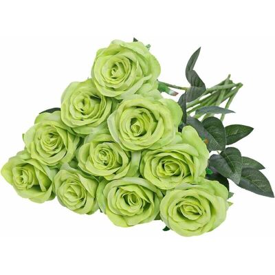 Hoopzi - Artificial Silk Rose Flowers Single Stem Realistic Fake Rose for Wedding Bouquet Flower Arrangements Decoration, 10pcs (Green) Hoopzi - Artificial Silk Rose Flowers Single Stem Realistic Fake Rose for Wedding Bouquet Flower Arrangements Decoration, 10pcs (Green)