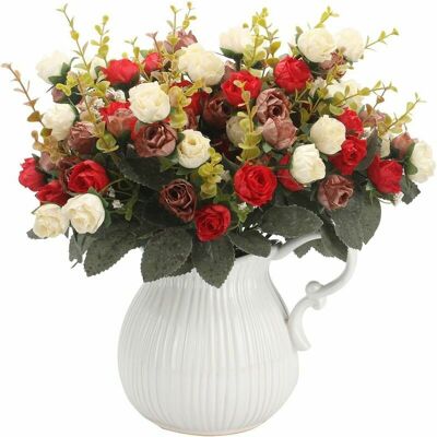 TRIMEC Bouquet artificiel avec roses artificielles, 7 tiges, 21 fleurs, fleurs en soie, idéal comme décoration 2 morceaux de café rouge TRIMEC Bouquet artificiel avec roses artificielles, 7 tiges, 21 fleurs, fleurs en soie, idéal comme décoration 2 morceaux de café rouge